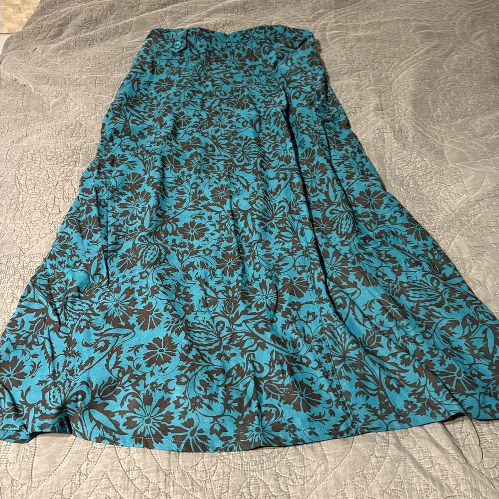 Chadwicks Teal and Black Floral Maxi Dress